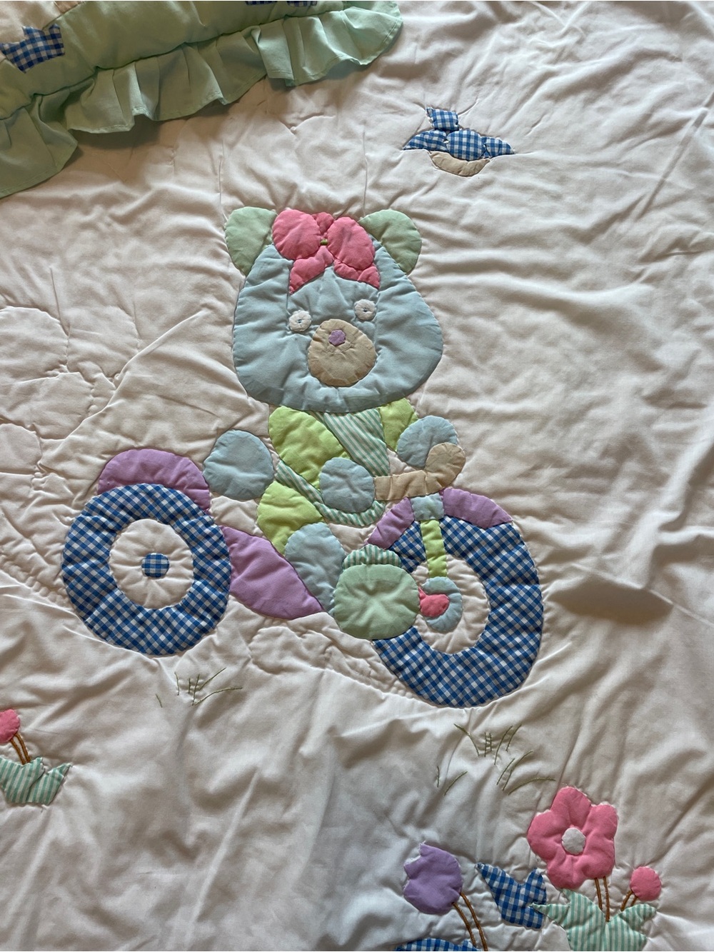Nursery Quilted Crib Blanket & Pillow Set , Mint and Blue - Picture 2 of 10